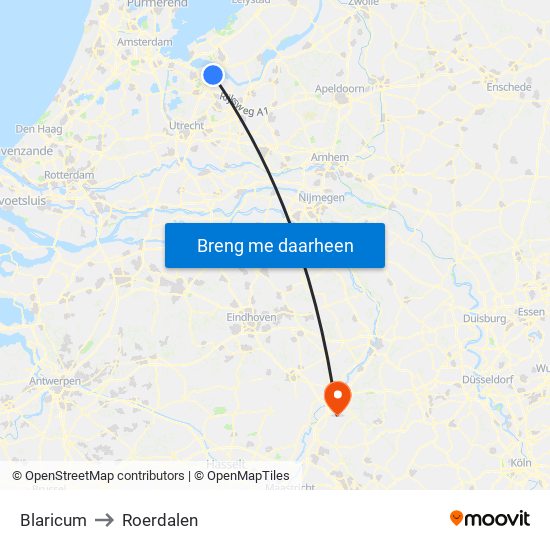 Blaricum to Roerdalen map