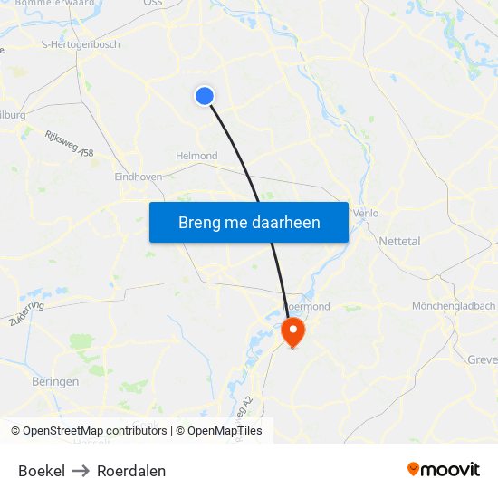 Boekel to Roerdalen map