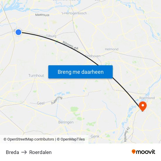 Breda to Roerdalen map