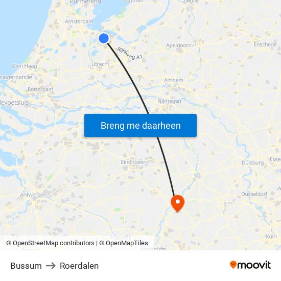 Bussum to Roerdalen map