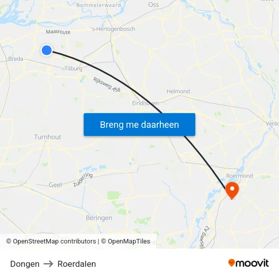 Dongen to Roerdalen map