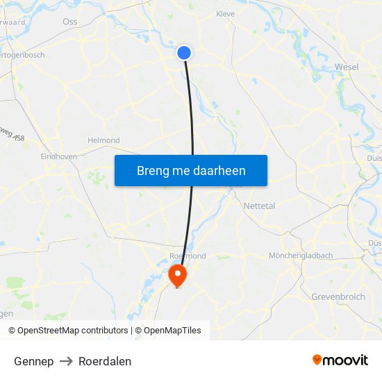 Gennep to Roerdalen map