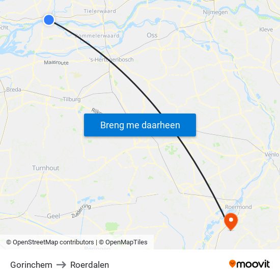 Gorinchem to Roerdalen map