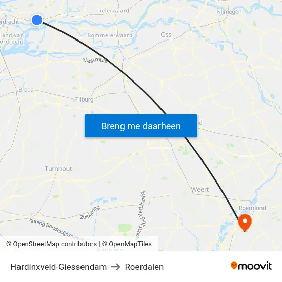 Hardinxveld-Giessendam to Roerdalen map