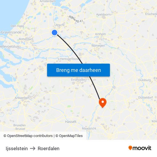 Ijsselstein to Roerdalen map