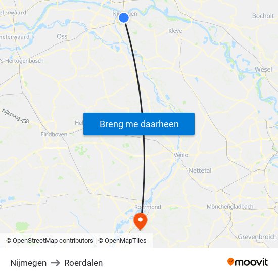 Nijmegen to Roerdalen map