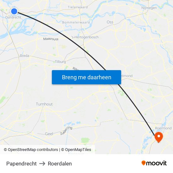 Papendrecht to Roerdalen map