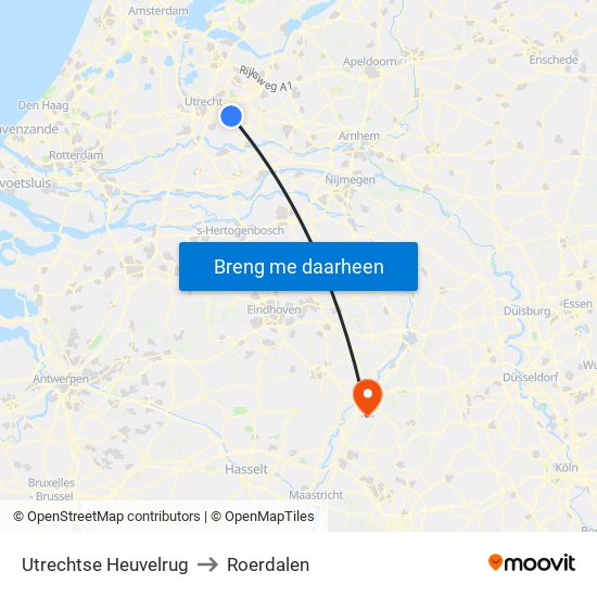 Utrechtse Heuvelrug to Roerdalen map