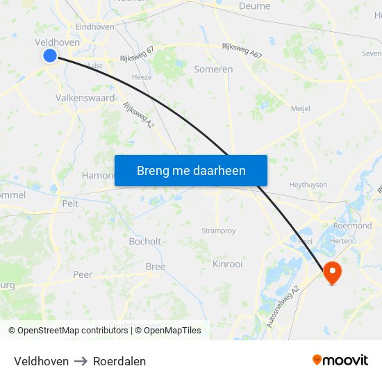 Veldhoven to Roerdalen map