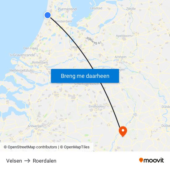 Velsen to Roerdalen map