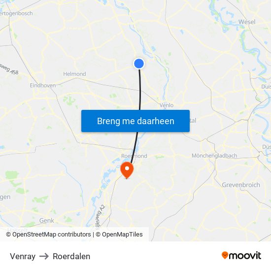 Venray to Roerdalen map