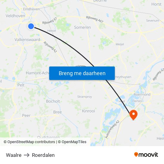 Waalre to Roerdalen map
