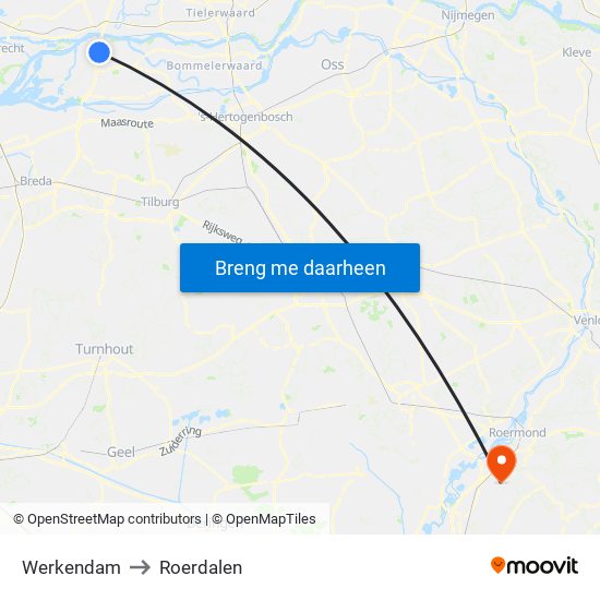Werkendam to Roerdalen map
