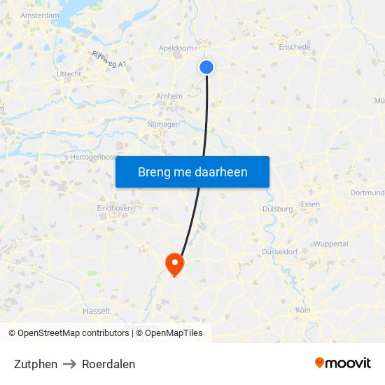 Zutphen to Roerdalen map