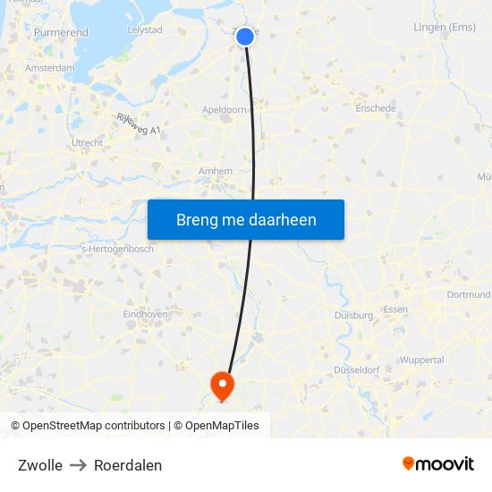 Zwolle to Roerdalen map
