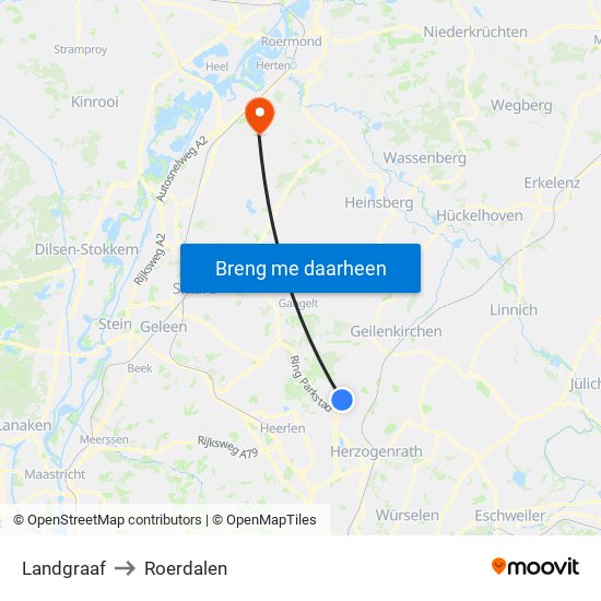 Landgraaf to Roerdalen map