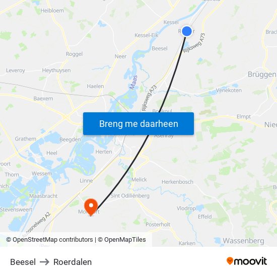 Beesel to Roerdalen map