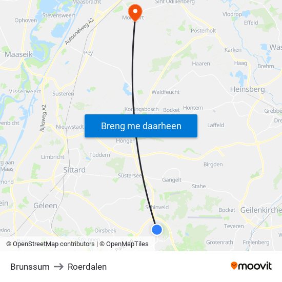 Brunssum to Roerdalen map