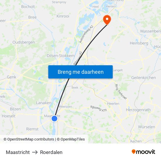 Maastricht to Roerdalen map