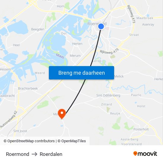 Roermond to Roerdalen map