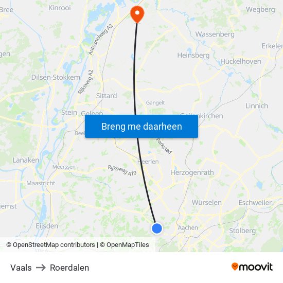 Vaals to Roerdalen map
