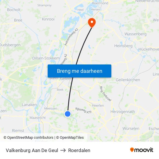 Valkenburg Aan De Geul to Roerdalen map