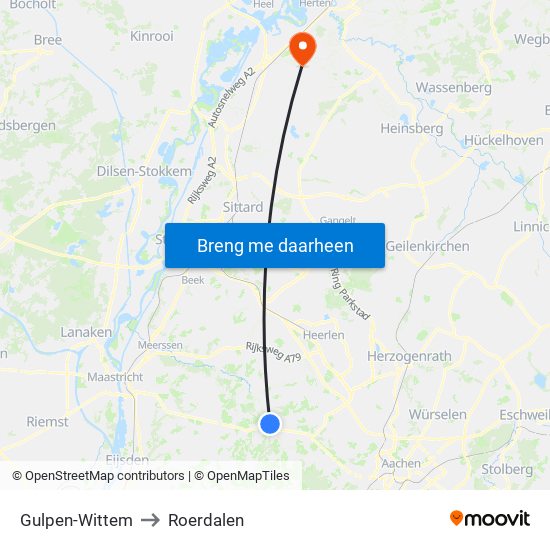 Gulpen-Wittem to Roerdalen map