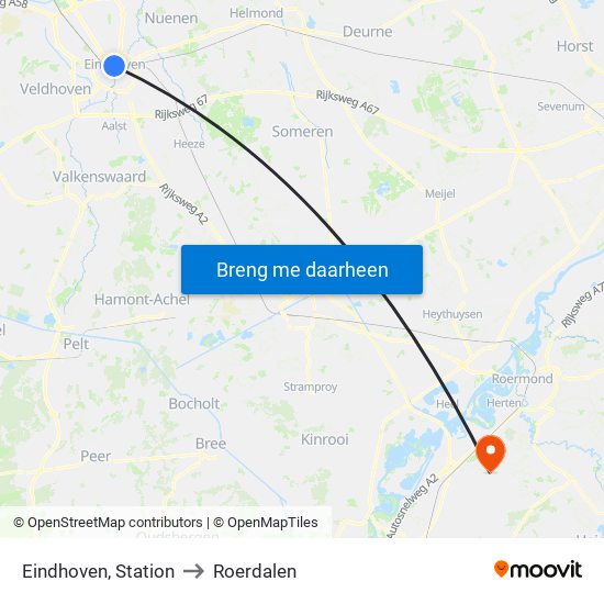 Eindhoven, Station to Roerdalen map