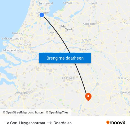 1e Con. Huygensstraat to Roerdalen map