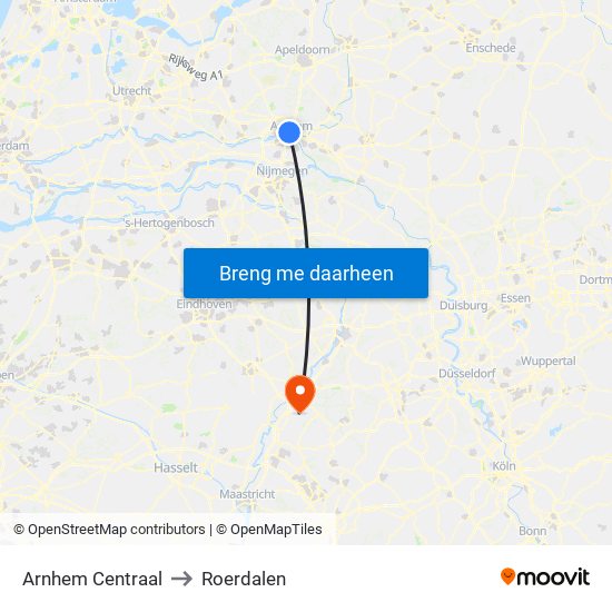 Arnhem Centraal to Roerdalen map