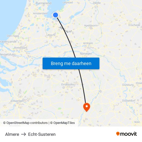 Almere to Echt-Susteren map