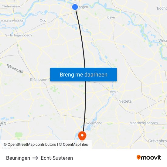 Beuningen to Echt-Susteren map