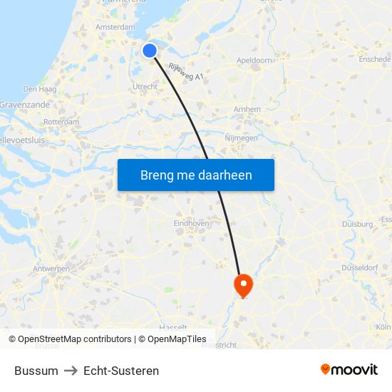 Bussum to Echt-Susteren map