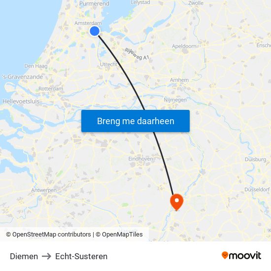 Diemen to Echt-Susteren map