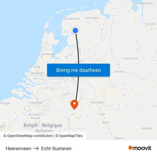 Heerenveen to Echt-Susteren map