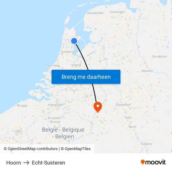 Hoorn to Echt-Susteren map