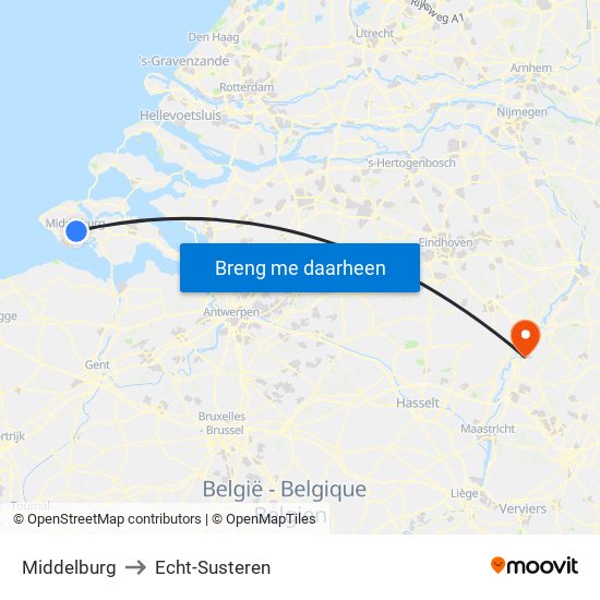 Middelburg to Echt-Susteren map