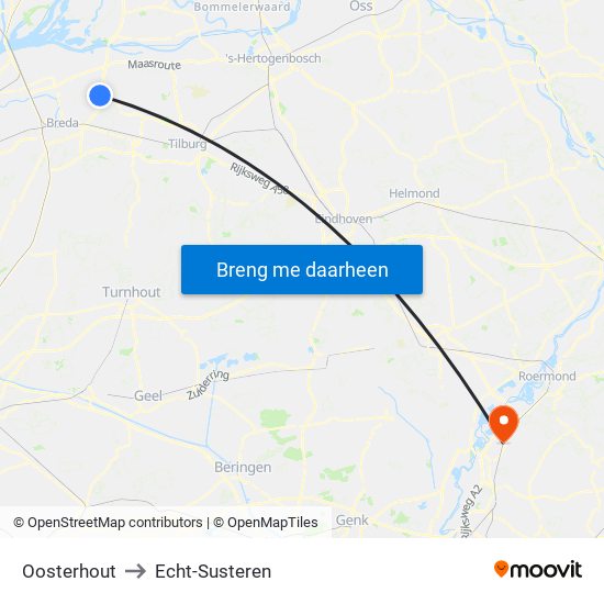 Oosterhout to Echt-Susteren map