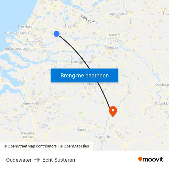 Oudewater to Echt-Susteren map