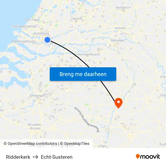 Ridderkerk to Echt-Susteren map
