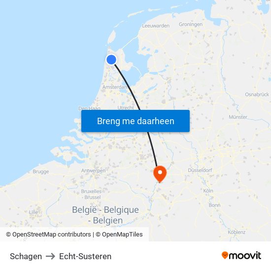 Schagen to Echt-Susteren map