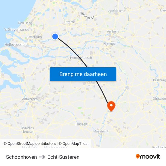 Schoonhoven to Echt-Susteren map