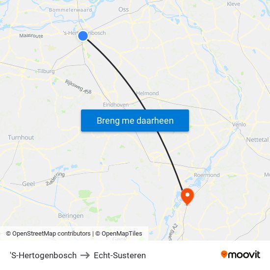 'S-Hertogenbosch to Echt-Susteren map