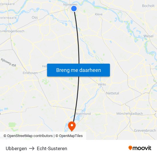 Ubbergen to Echt-Susteren map