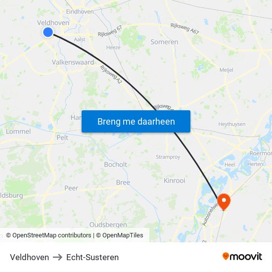 Veldhoven to Echt-Susteren map