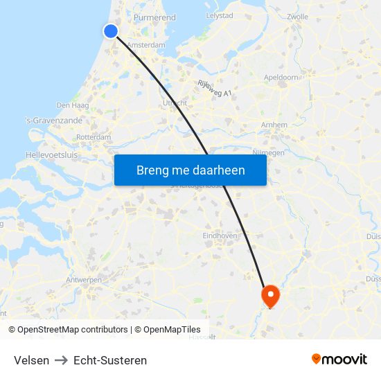 Velsen to Echt-Susteren map