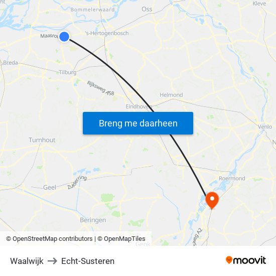 Waalwijk to Echt-Susteren map