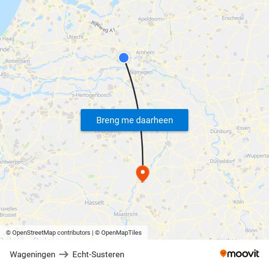 Wageningen to Echt-Susteren map