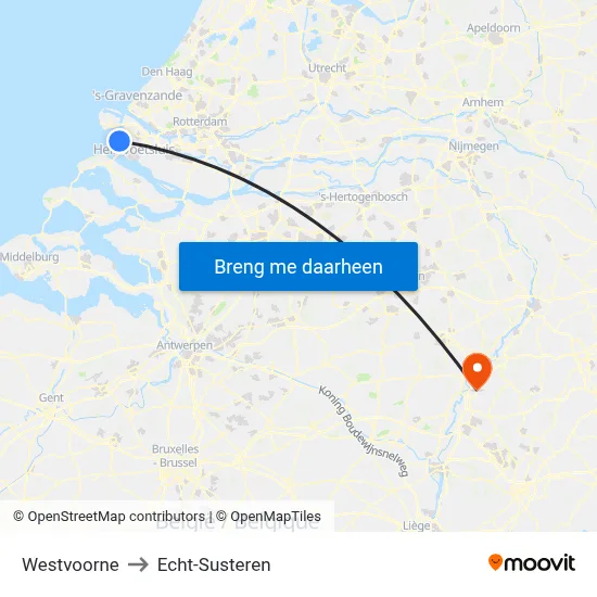 Westvoorne to Echt-Susteren map