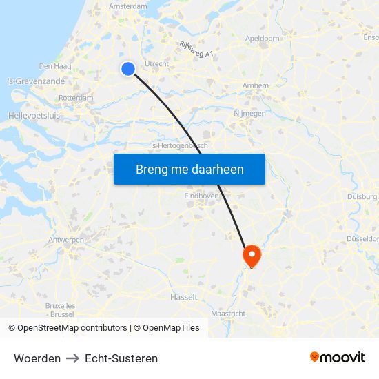 Woerden to Echt-Susteren map